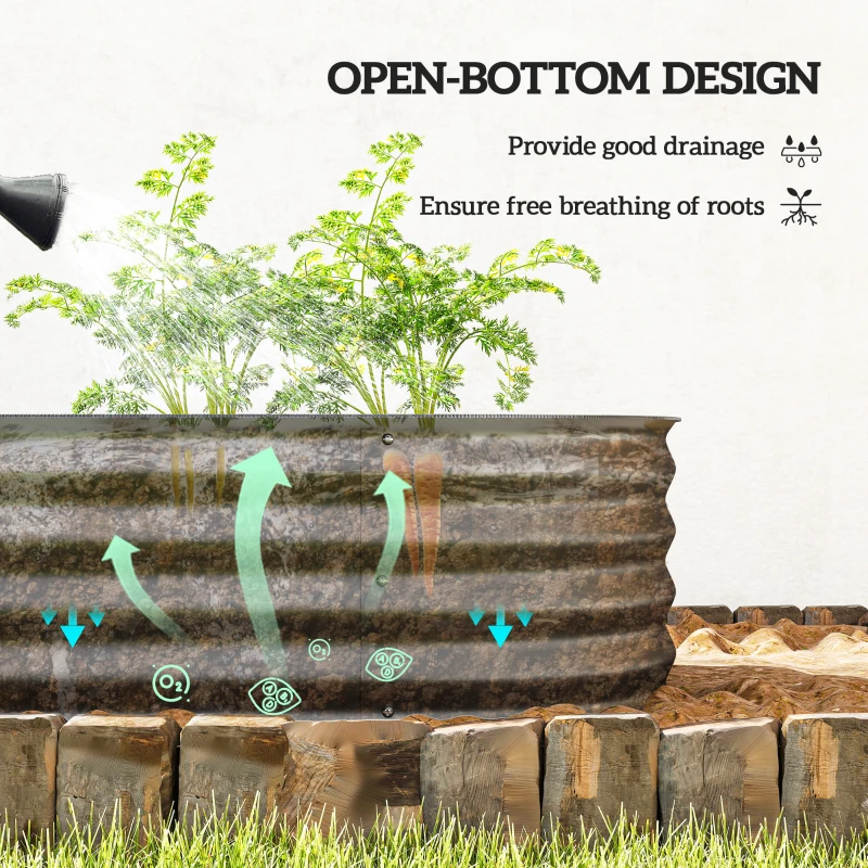 Outsunny Galvanised Raised Garden Bed, Metal Planter Box with Safety Edging, for Flowers, Herbs, Succulents, Dark Grey