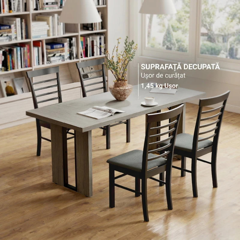 HOMCOM Masă de Dining în Stil Industrial pentru maximum 8 persoane, din lemn și oțel, 180x80x75 cm, gri