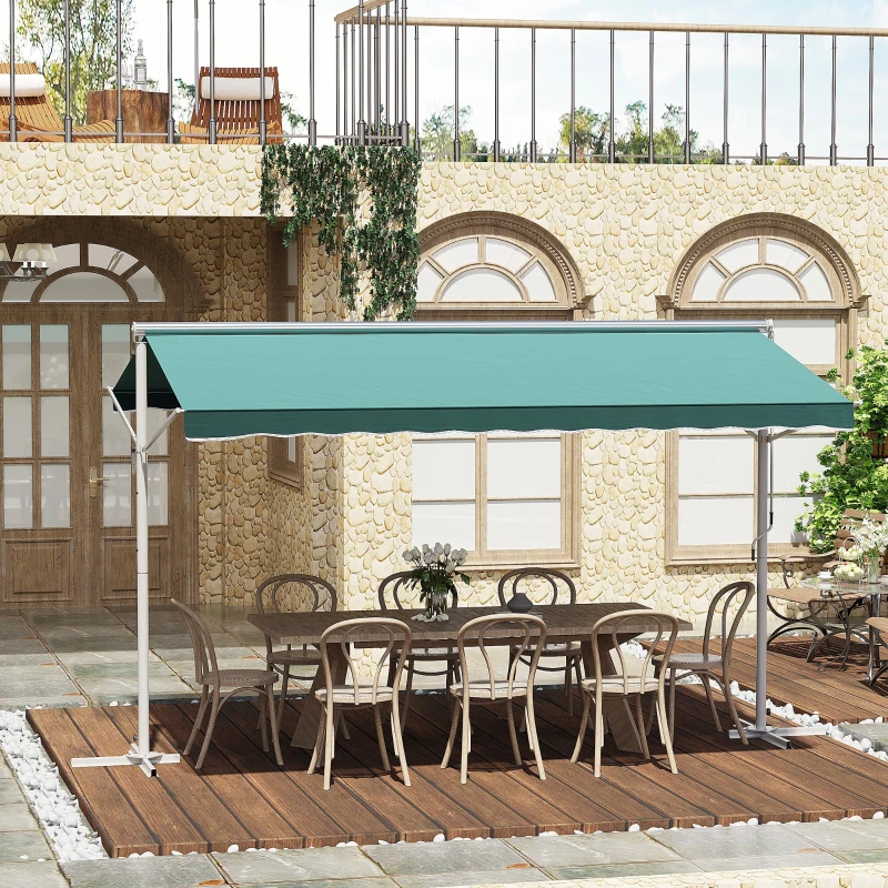 Outsunny Store Double Pente 3 x 3 m Manuel rétractable Inclinaison réglable métal Polyester imperméabilisé Vert
