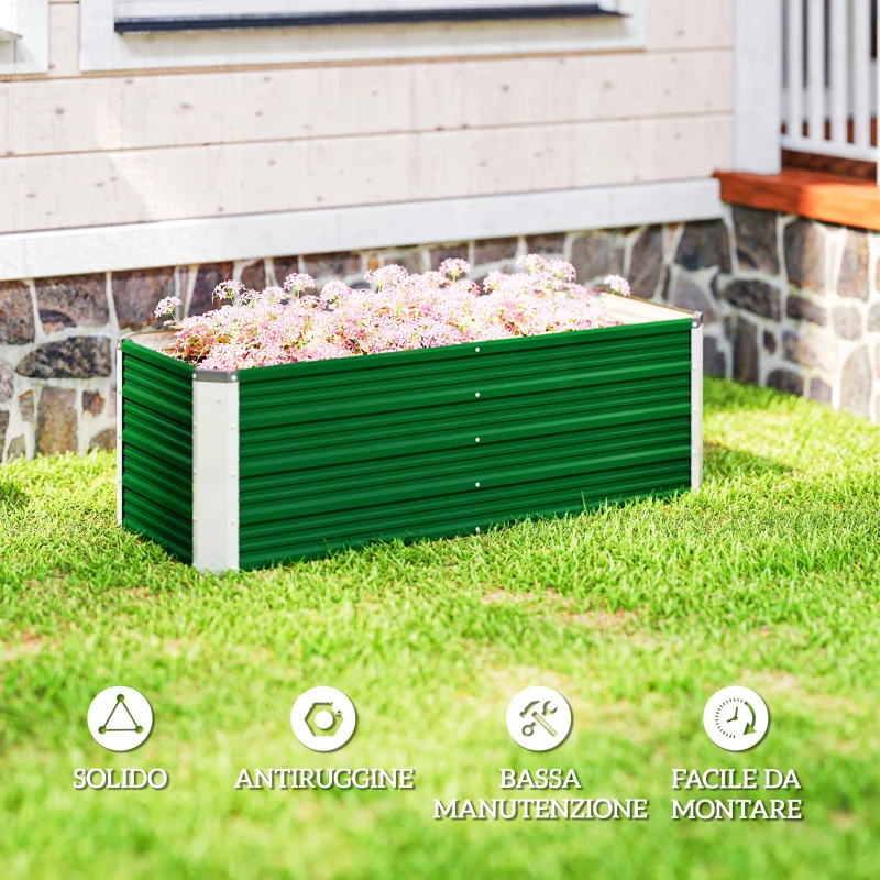Outsunny Fioriera da Giardino Senza Fondo con 2 Aree di Coltivazione, in Acciaio, 125x47x44 cm, Verde