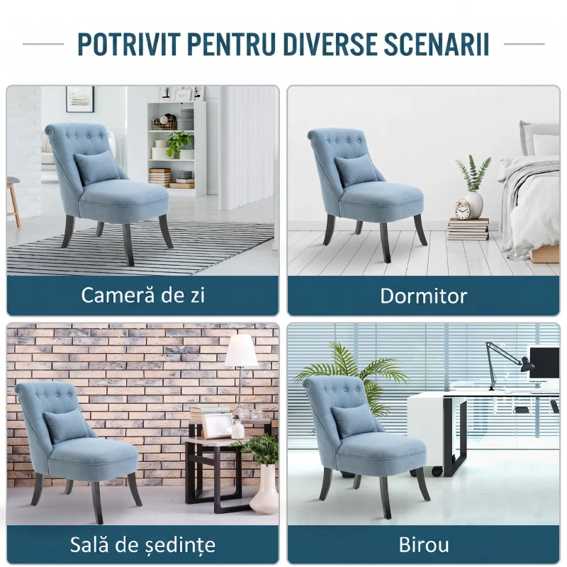 HOMCOM Fotoliu pentru Living Tapițat cu Pernă, din Material Textil cu Efect de In și Lemn, 52,5x69x77 cm, Albastru
