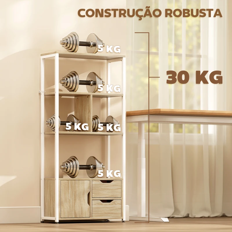 HOMCOM Estante para Livros com Armário e 2 Gavetas de Armazenamento para Escritório Sala de Estar 58x24x122 cm Madeira e Branco