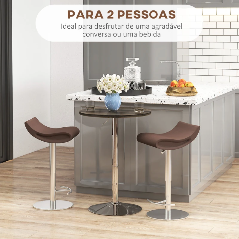 HOMCOM Mesa Alta Cozinha Mesa Alta Bar Redonda para 2 Pessoas Altura Ajustável Tampo Giratório 360° 60x60x91 cm Nogueira