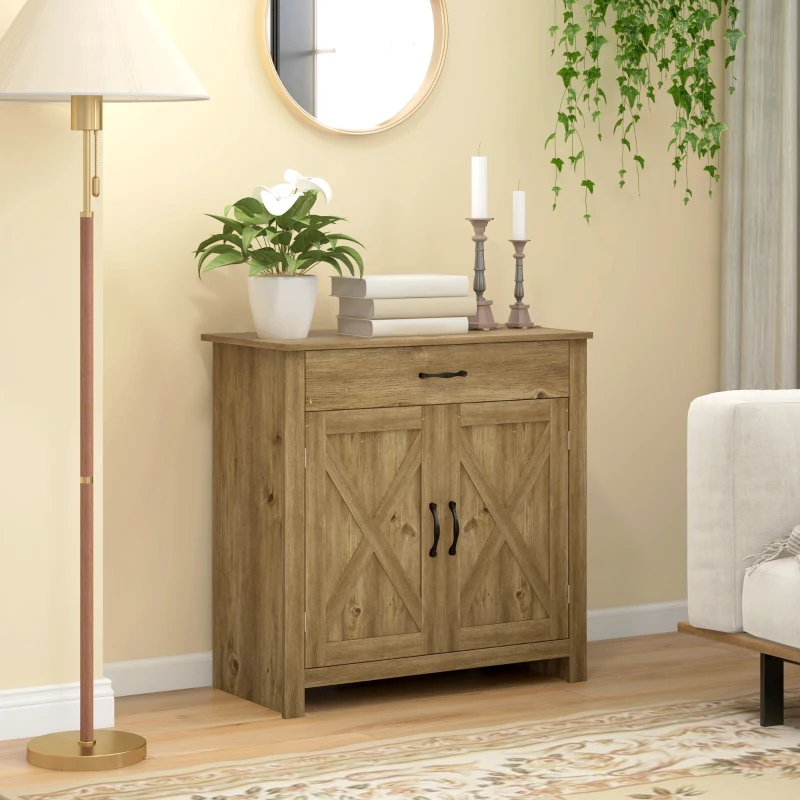 HOMCOM Bufet de Bucătărie, Dulap Multifuncțional cu 2 Uși și Sertar, 80x39,7x80 cm, Culoare Lemn