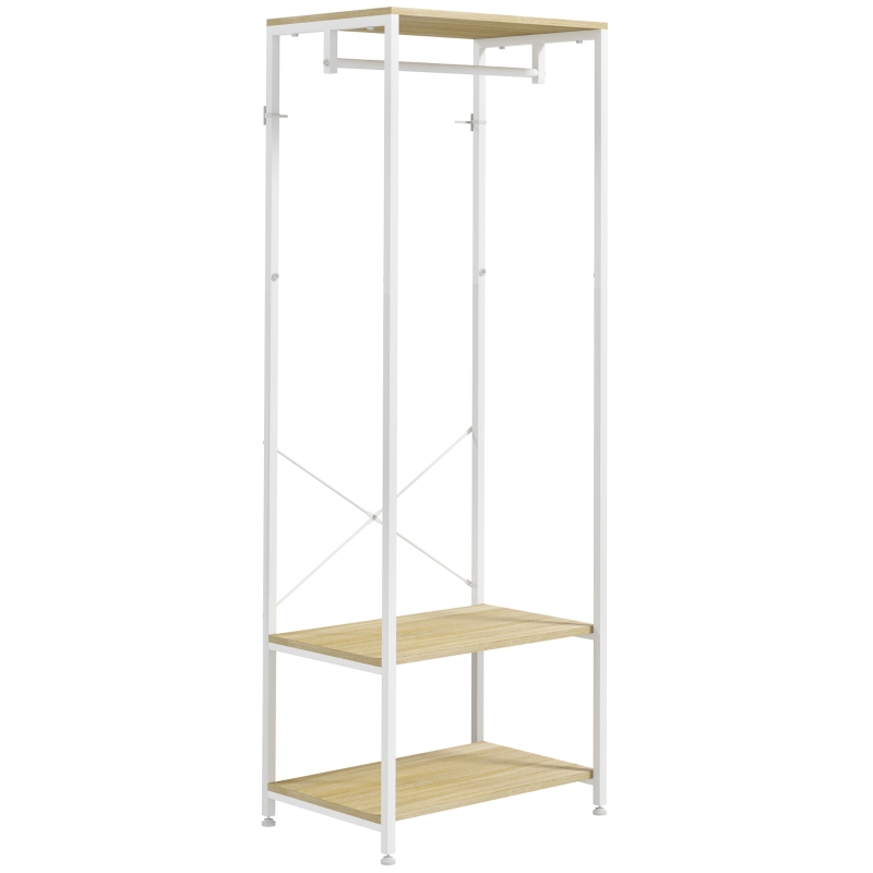 HOMCOM Porte-Manteaux avec tringle et 2 étagère à chaussures 60L x 40l x 167,5H cm Aspect bois Clair métal Blanc