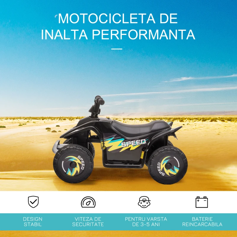 HOMCOM ATV Electric pentru Copii 18-36 Luni cu Baterie Reîncărcabilă de 6V, 72x40x45.5 cm, Negru(m-8)
