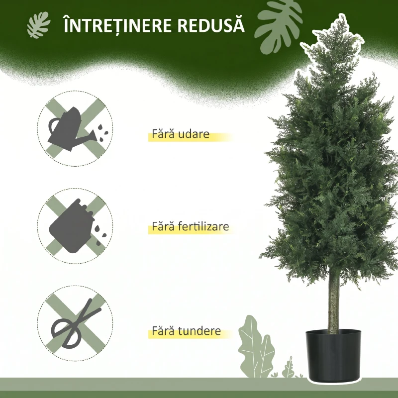 HOMCOM Set 2 Plante Artificiale de Cedru din PE cu Ghiveci din Plastic PP, din Oțel și Ciment, 38x12,5x90 cm, Verde