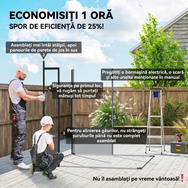 Outsunny Căsuță de Grădină din Plastic pentru Unelte cu Ferestre, Orificii de Aerisire și Încuietoare, 1.9x1.9 m, Gri Deschis(m-8)