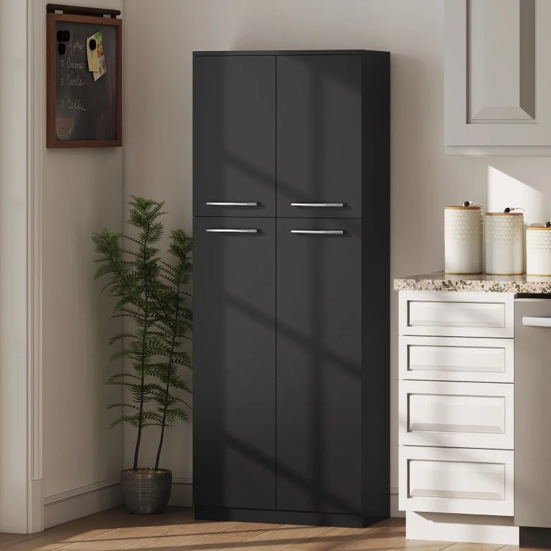 HOMCOM Mobilier de depozitare minimalist cu 2 dulapuri și rafturi reglabile, din lemn negru, 59x31x155 cm