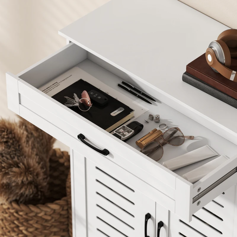 HOMCOM Shoe Cabinet with Louvered Doors, Modern Shoe Storage Cabinet with Drawer and Adjustable Shelves, White