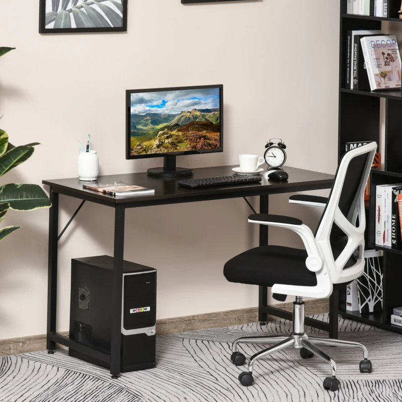 HOMCOM Bureau Informatique Style Industriel Grand Plateau dim. 120L x 60l x 73H cm métal Noir MDF Aspect wengé Brun foncé
