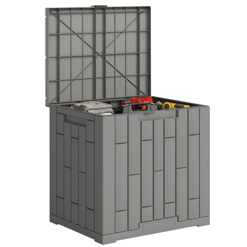 Outsunny Ladă de Grădină 114L cu Capac, Încuietoare, Protecție UV, 56x44x54 cm, Efect Lemn Gri