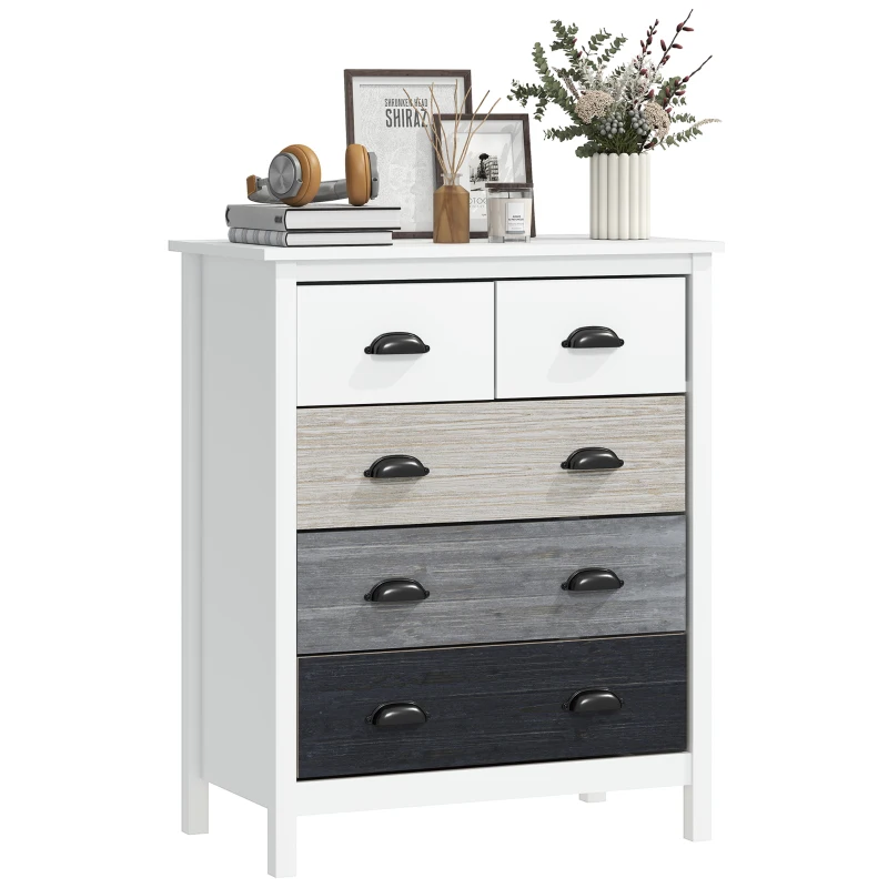 HOMCOM Sideboard, Kommode, 5 Schubladen, lackierte Oberfläche, MDF & Kiefernholz, 70 x 38 x 85 cm, Weiß