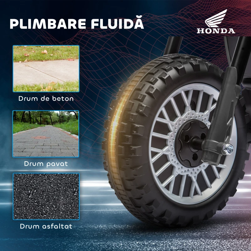 HOMCOM Motocicletă de cross electrică pentru copii Licență Honda CRF450RL cu 3 roți și claxon, 71x40,5x43,5 cm, gri
