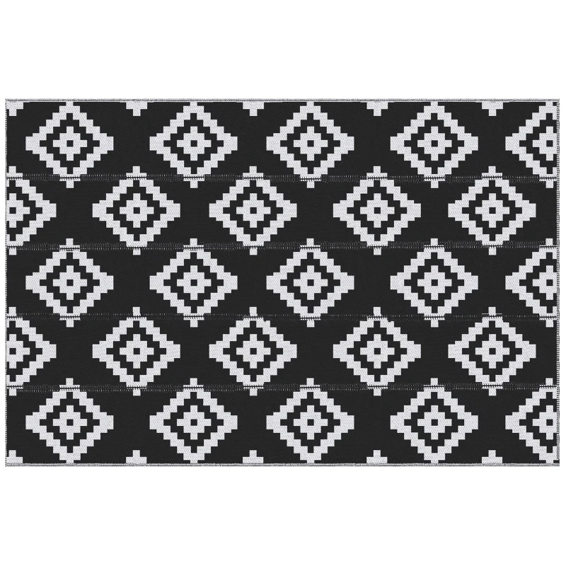 Outsunny Tapis extérieur Style Graphique - Tapis réversible 2 Motifs - dim. 2,74L x 1,82l m - PP Haute densité 310 g/m² Noir Blanc