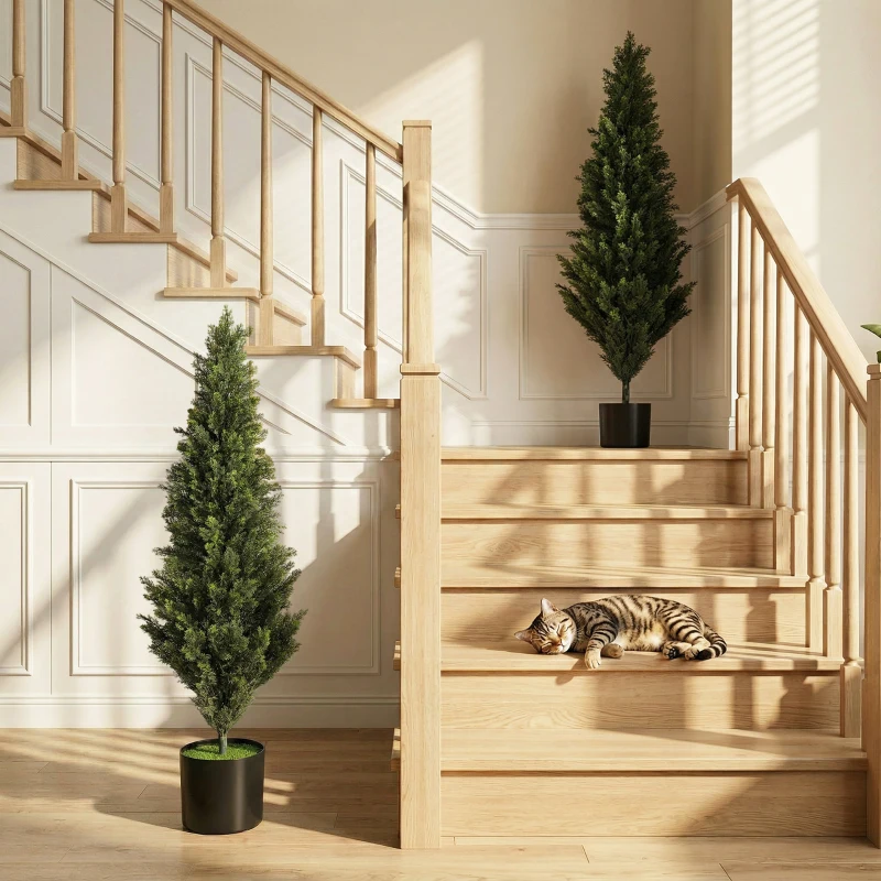 HOMCOM Set of 2 Decorative Artificial Plants Cypress in Weighted Pot, Fake Plant with 1092 Leaves, 120 cm