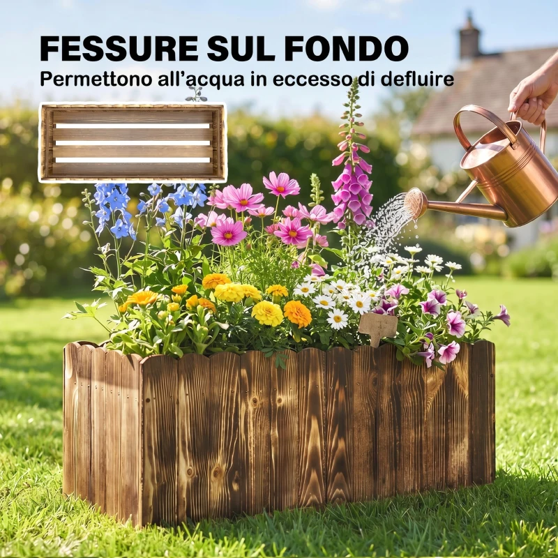Outsunny Fioriera da Giardino Rettangolare per Interni ed Esterni, in Legno di Abete, 80x33x30 cm, color Legno