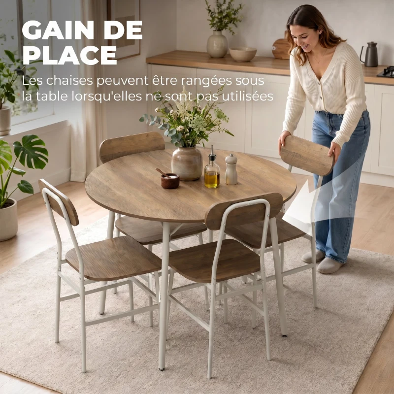 HOMCOM Ensemble table salle à manger avec 4 chaises, table de cuisine avec chaises pour 4 personnes, cadre en métal, naturel