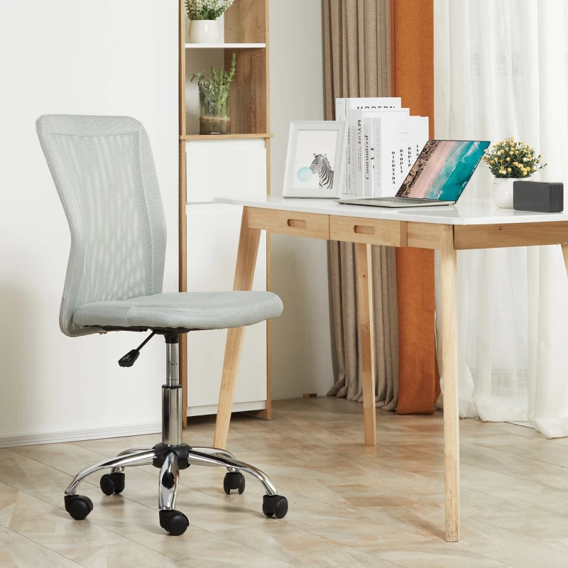 Vinsetto Silla de Escritorio Giratoria sin Brazos Silla de Malla con Altura Ajustable Carga 100 kg 43x58x90-100 cm Gris