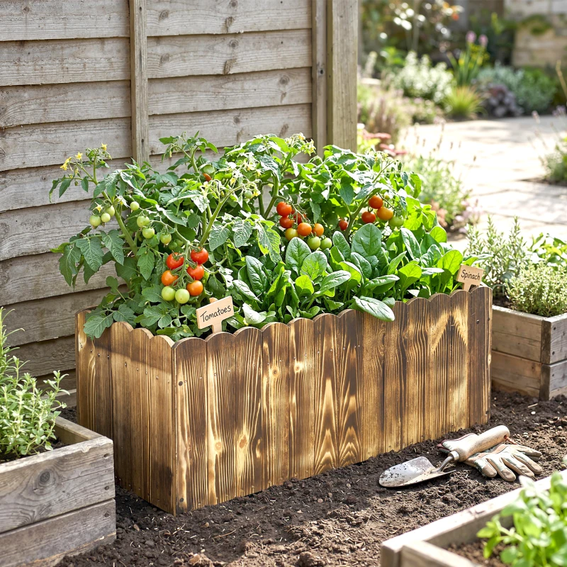 Outsunny Fioriera da Giardino Rettangolare per Interni ed Esterni, in Legno di Abete, 80x33x30 cm, color Legno