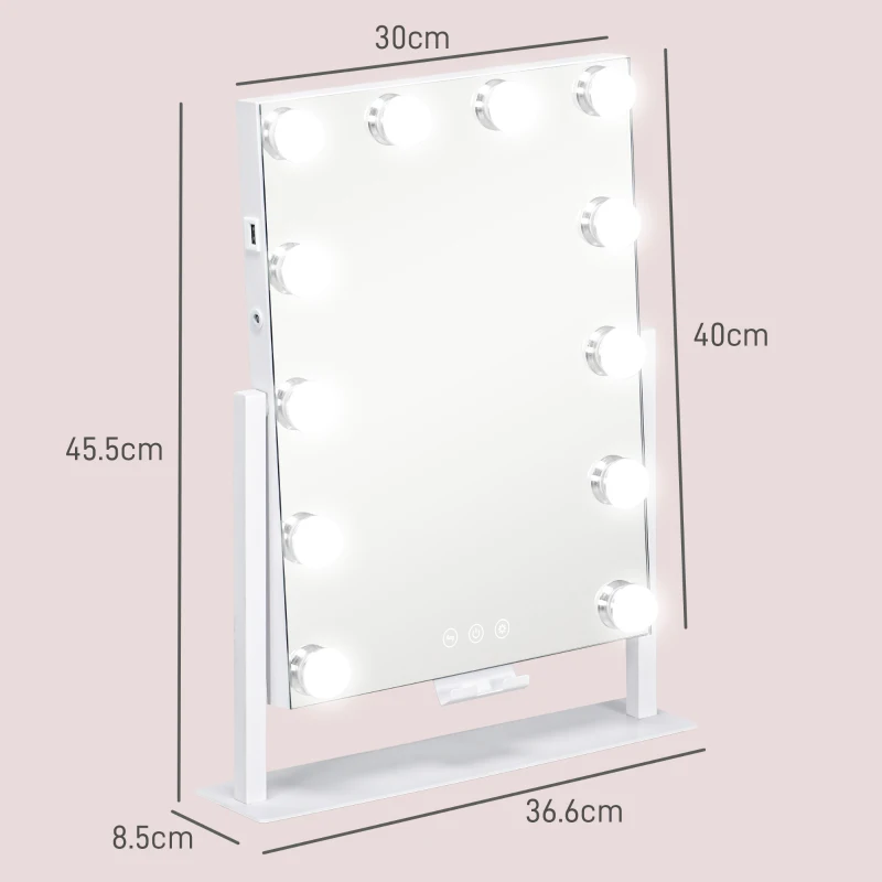 HOMCOM 12 LED bulb Tabletop Makeup Mirror, with Adjustable Settings