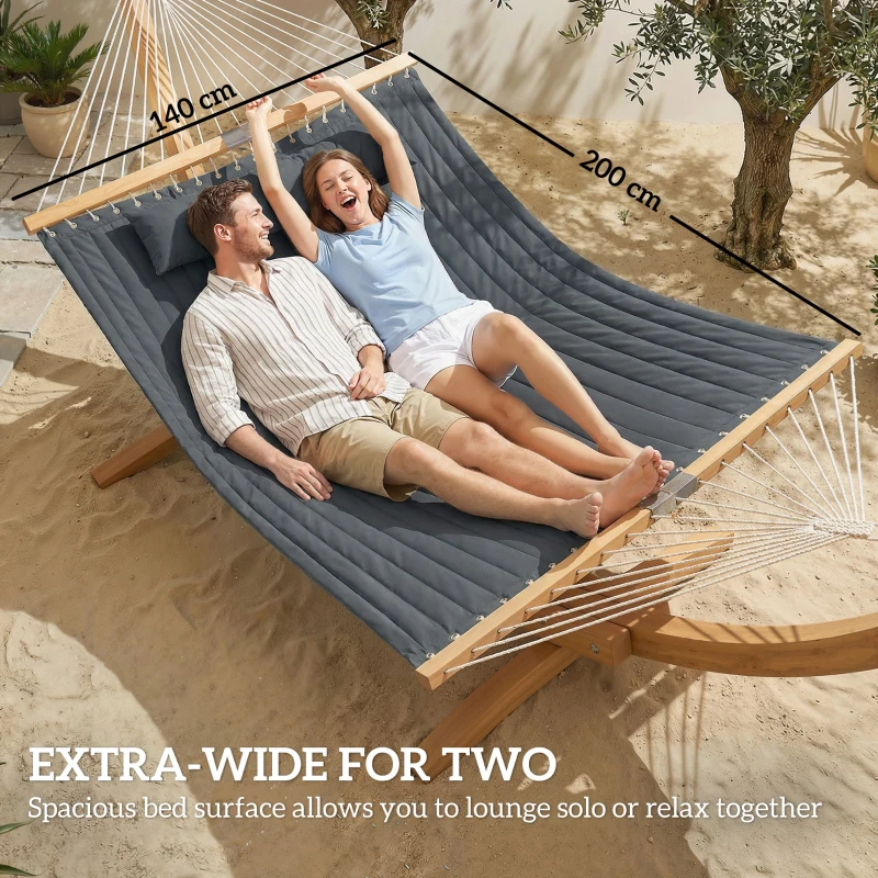 Outsunny Double Hammock 2 Person Swing Bed with Spreader Bars, Pillows, Pad, 200 x 140cm, Grey