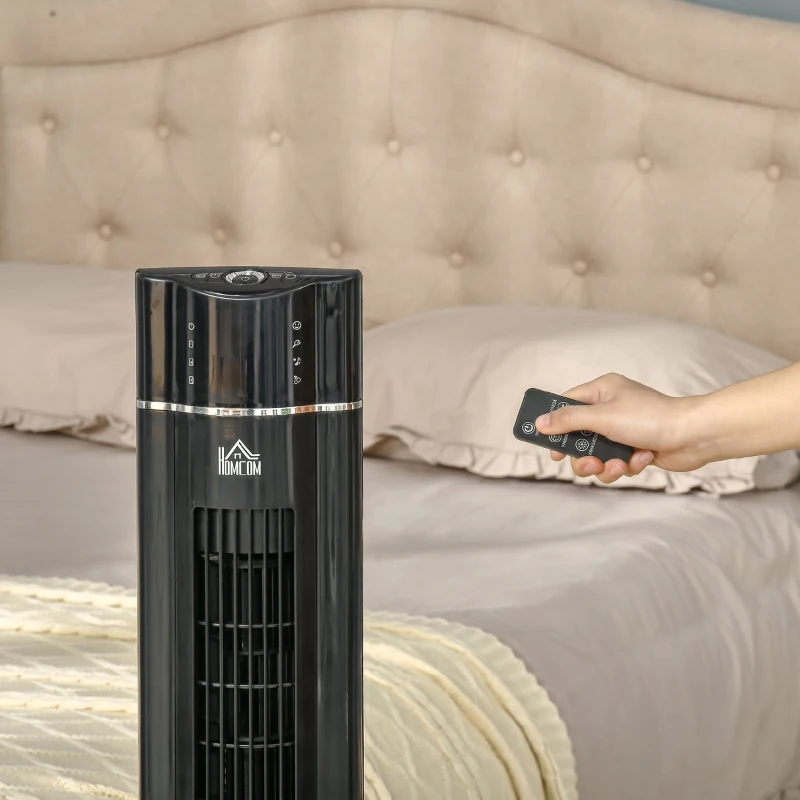 HOMCOM Ventilator pe coloană 60W cu 3 viteze, 3 moduri și temporizator 8h, din ABS, Ø32x106,8 cm, negru