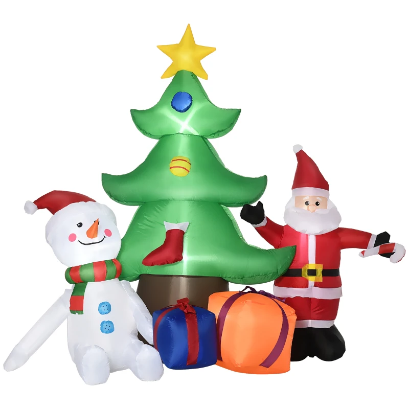 Outsunny Árbol de Navidad Inflable con Luces LED e Inflador Decoración de Interior y Exterior 210x92x190 cm Multicolor