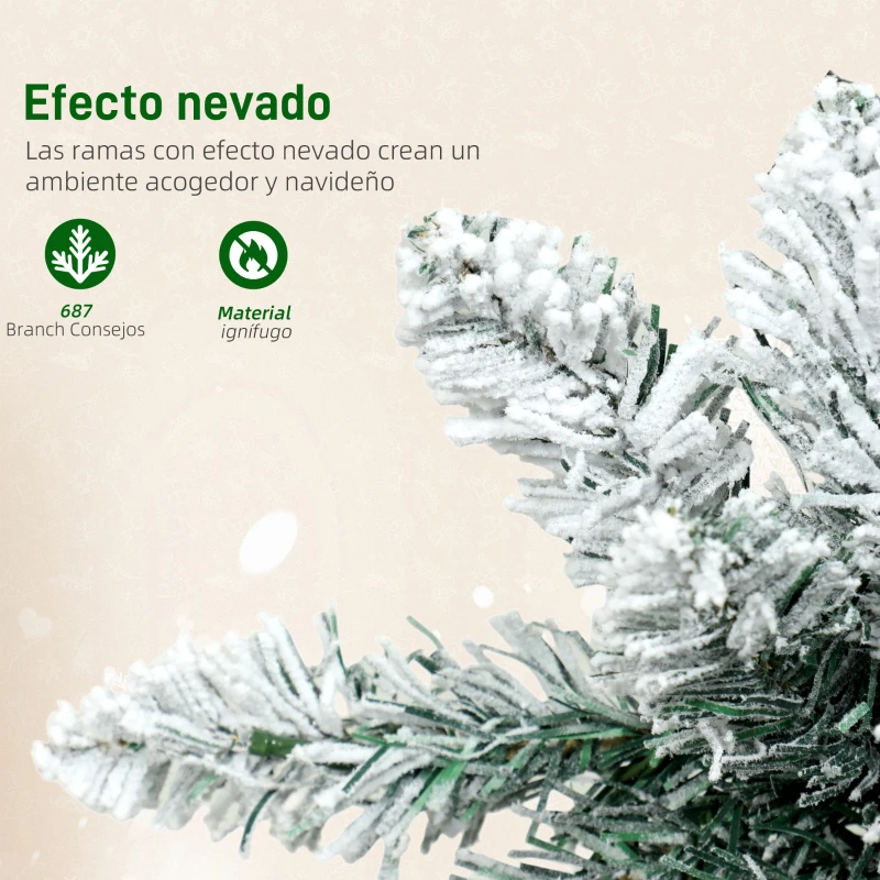 HOMCOM Árbol de Navidad Estrecho 210 cm con Luces LED Bicolores 11 Modos de Iluminación 687 Ramas Verde