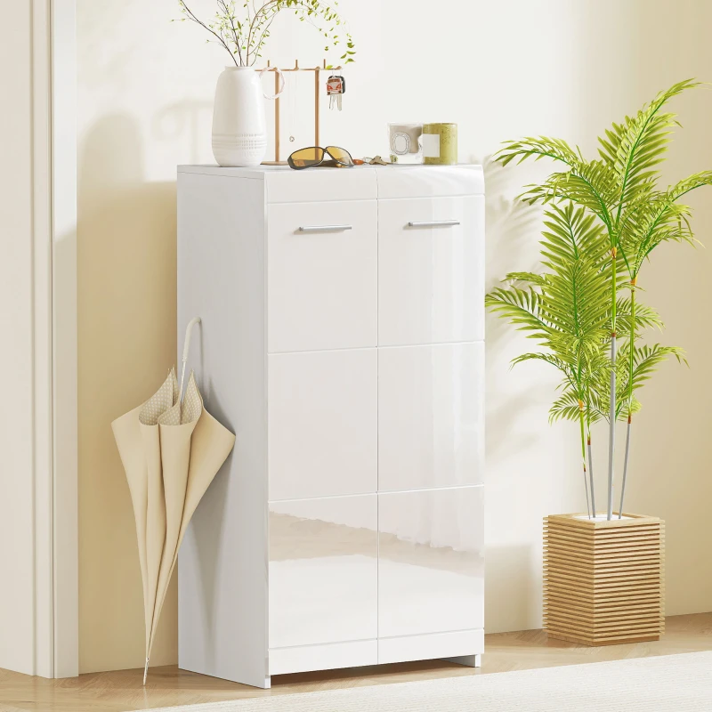 HOMCOM Meuble à chaussures 10 paires, armoire à chaussures à haute brillance 5 niveaux, étagères réglables, 55x36x108cm, blanc
