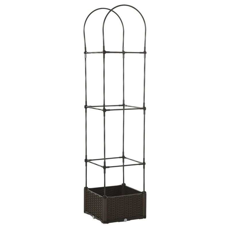 Outsunny Jardinière avec Treillis dim. 40L x 40l x 177H cm Insert d'irrigation Inclus PP Imitation rotin tressé Chocolat