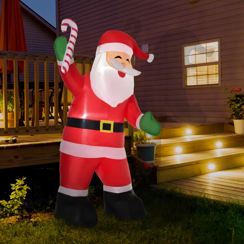 HOMCOM Aufblasbarer Weihnachtsmann mit LED-Beleuchtung inkl. Gebläse, Halteseilen, Bodenspieße, Sandsäcke,140cm x 85cm x 250cm