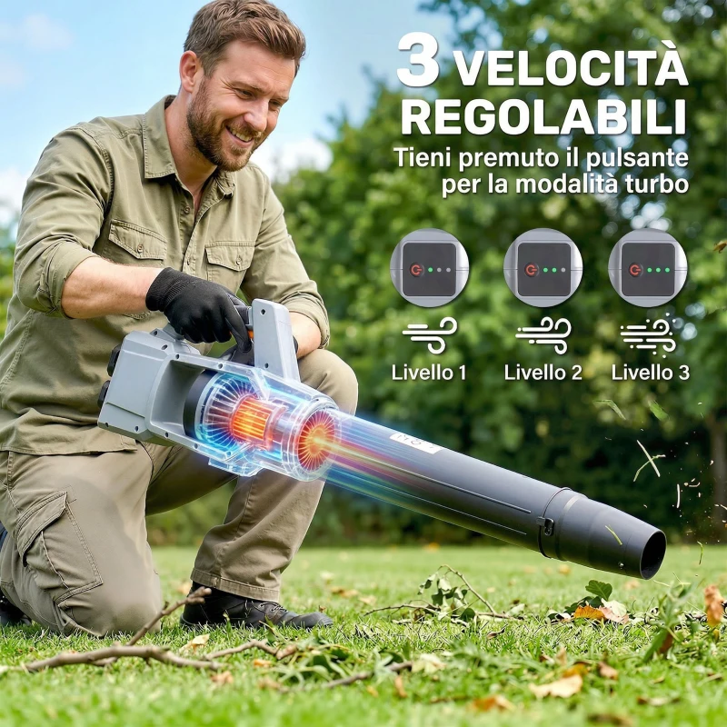 Outsunny Soffiatore per Foglie Cordless 36V, Motore 1000W, 2 Batterie 4000mAh e Caricatore incluso