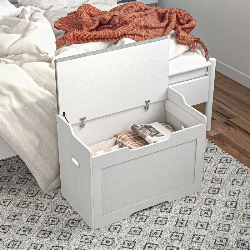 HOMCOM Bancă de depozitare de 103L multifuncțională din lemn cu pernă din țesătură, 75x40x56cm, albă