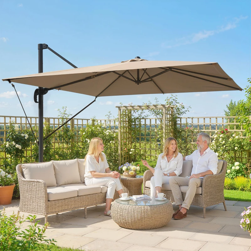 Outsunny Alu Ampelschirm 2,8 x 2,8 cm 360° drehbar neigbar Sonnenschirm mit Kurbel Ständer Abdeckung, Höhenverstellbar