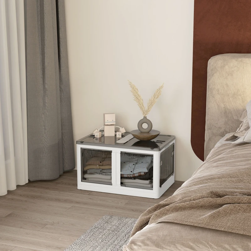 HOMCOM Boîte de rangement pliable et empilable 69L en plastique avec couvercle et 4 roulettes, accès à 5 côtés, blanc