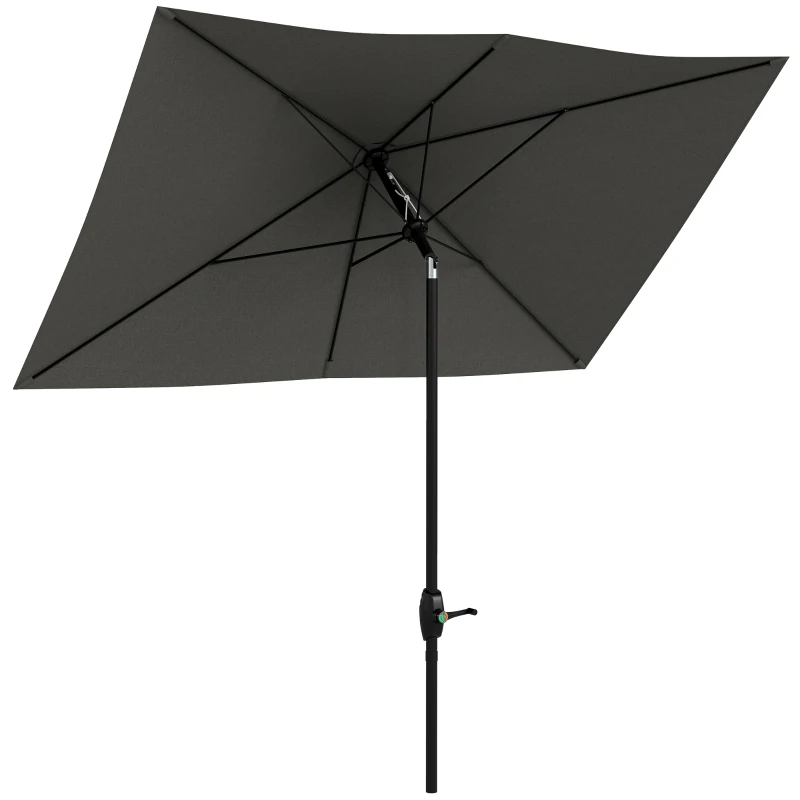 Outsunny Umbrelă de grădină dreptunghiulară 2x3 m, înclinabilă cu deschidere manuală, gri