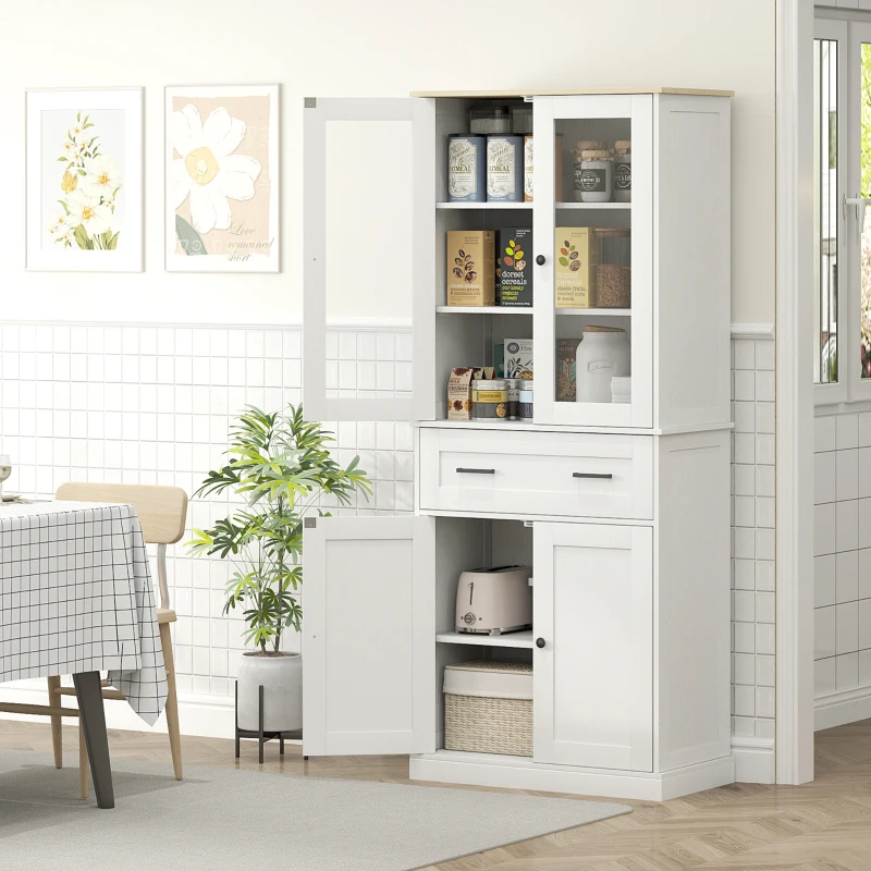 HOMCOM Küchenschrank, Buffet, Acrylfront, Schubladen, 76 x 40 x 182,5 cm, Cremeweiß(m-10)