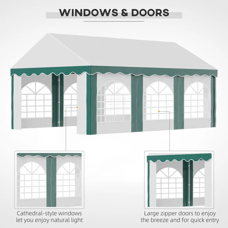 Outsunny 6 x 4m Garden Gazebo with Sides - Galvanised Marquee Party Tent Featuring Six Windows and Double Doors, Ideal for Parties, Wedding, and Events