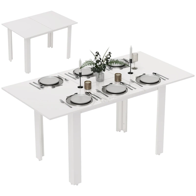 HOMCOM Ausziehbarer Esstisch, 120-160 x 70 cm, verstellbarer Küchentisch für 4-6 Personen, MDF, Hochglanzweiß