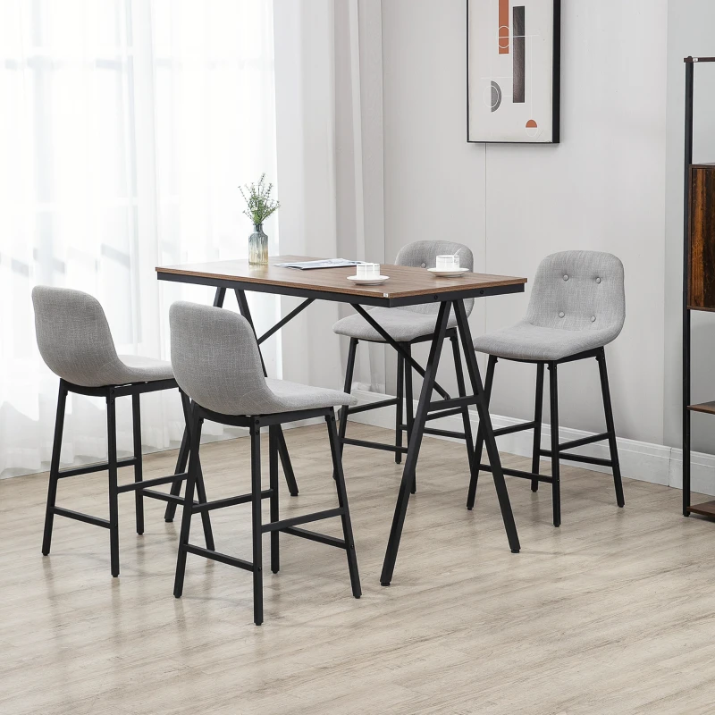 HOMCOM Bartisch mit Barhockern im Industrie-Design, Knopfheftung, 120 cm x 60 cm x 91 cm, Hellgrau