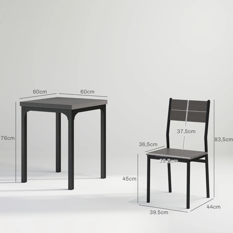 HOMCOM 3-teilige Essgruppe, Esstisch-Set, 1 Tisch, 2 Stühle, MDF+Metall, Grau