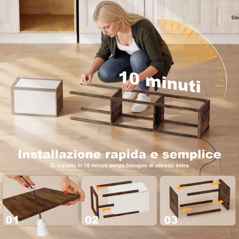 HOMCOM Lampada da Terra con Ripiani, Luce Regolabile, Interruttore a Pedale e Porte USB, Marrone