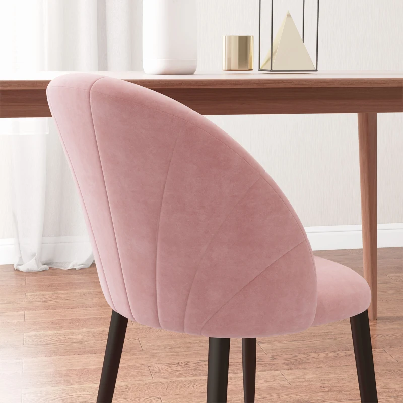 HOMCOM Set de 2 scaune de dining tapițate, stil nordic, din metal și catifea, 52x54x79cm, roz
