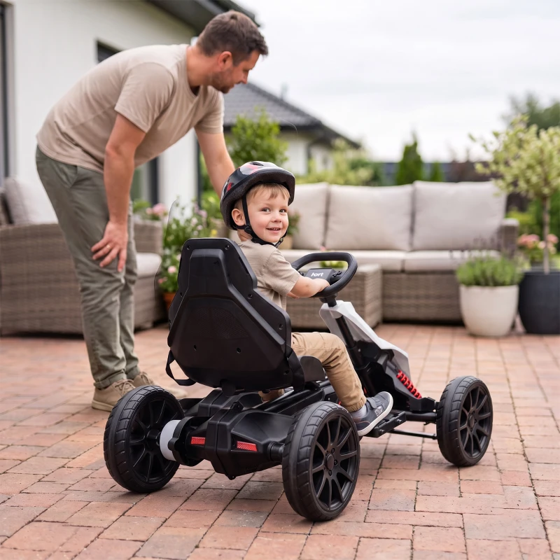HOMCOM Kart électrique pour enfant 12V - Vitesse réglable 3-5km/h pour enfants de 3 à 8 ans - siège réglable - blanc(m-9)