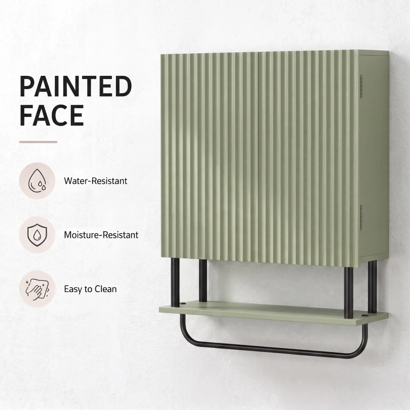 HOMCOM Bathroom Wall Cabinet Modern Space Saver Wall Mounted Cabinet Doors Storage Green