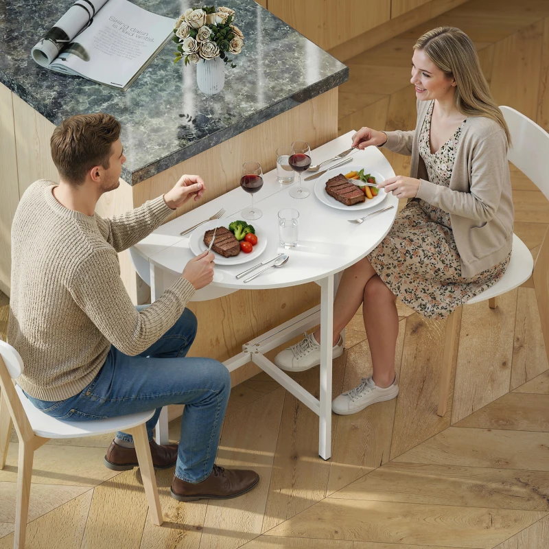 HOMCOM Tavolo da Pranzo Pieghevole, Tavolo Estensibile Salvaspazio, Bianco