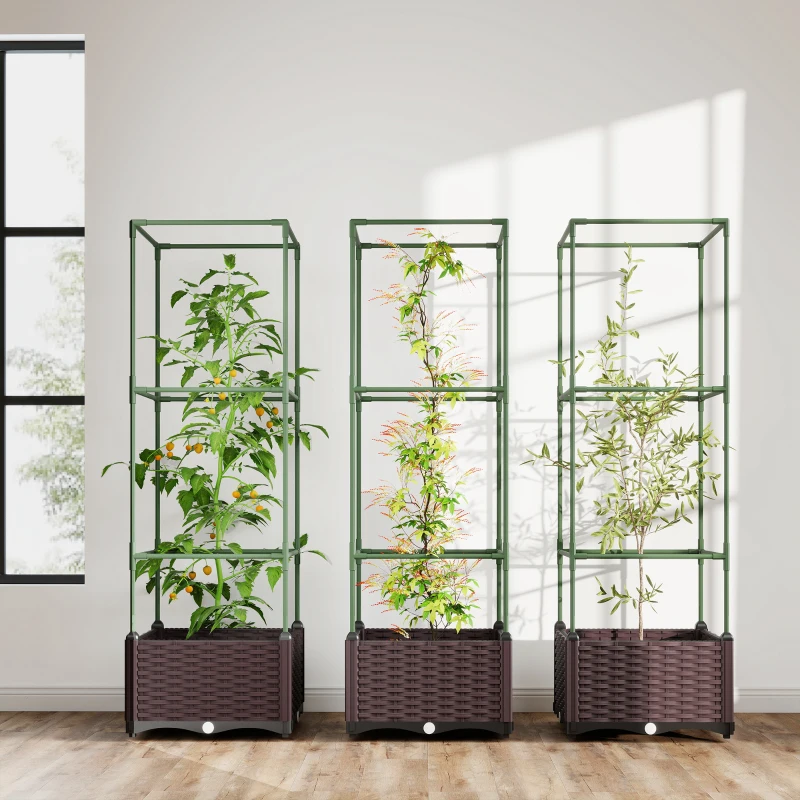 Outsunny Hochbeet mit Rankgitter 3er Set Pflanzkasten Blumenkasten mit Abflusslöchern