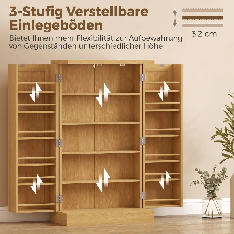 HOMCOM 104 cm Rattan-Küchenschrank mit 5-stufigem Regal, 12 Gewürzfächern und verstellbaren Böden, Natur