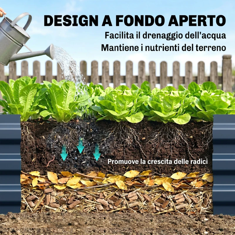 Outsunny Letto per Orto Rialzato in Metallo da Esterno, Portapiante per Fiori ed Erbe, 241x90,5x30cm